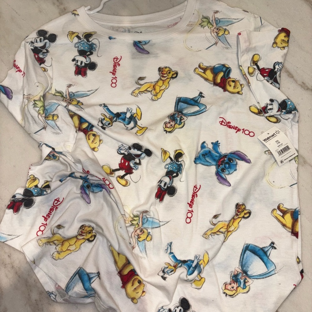 Disney White and Red Short Sleeve Tee with Playful Character Prints